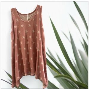 P & Rose Pink Rayon Blend Tank Top - Small with white stars